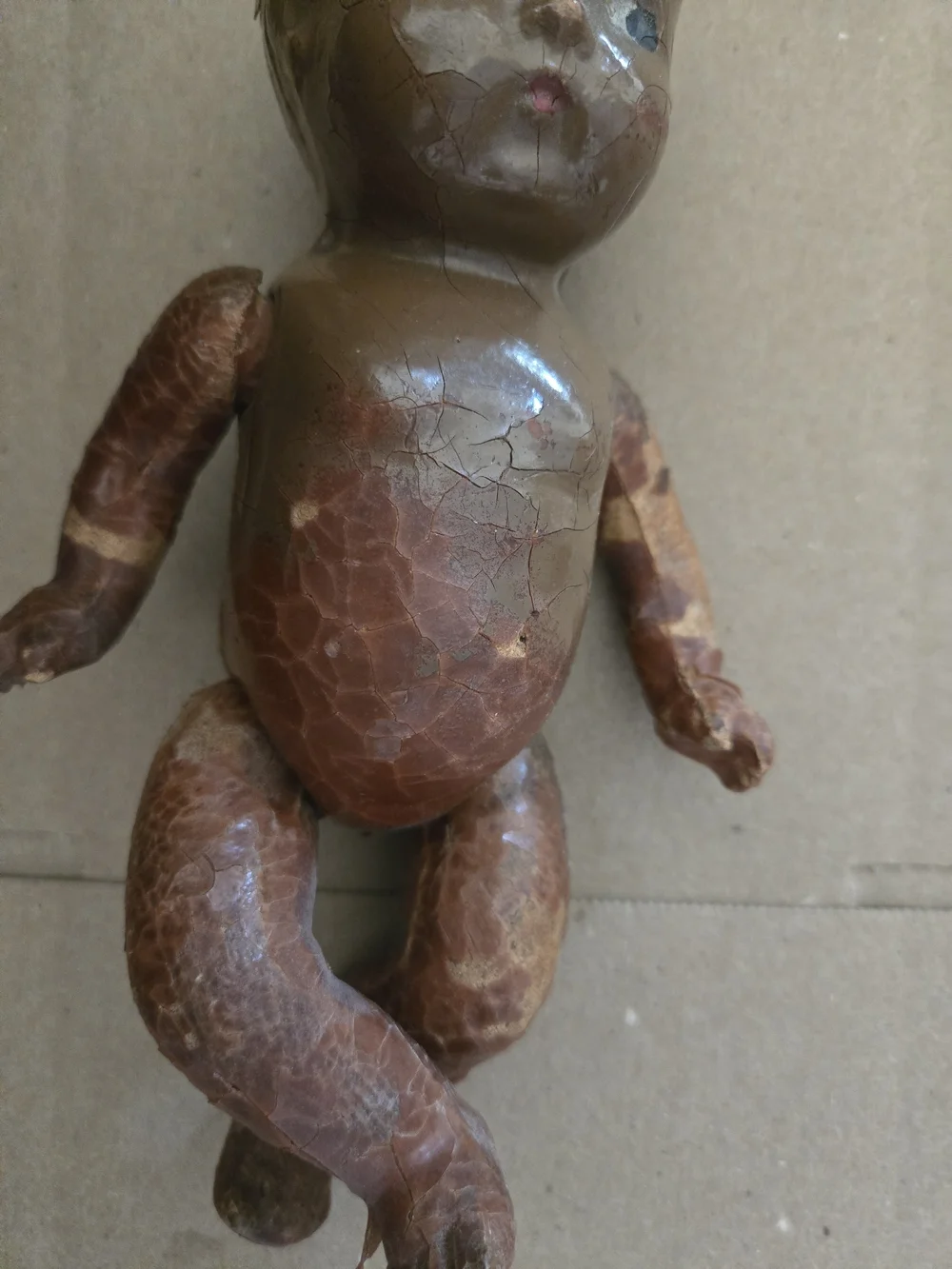 Antique Brown Painted Composition Baby Doll Black Americana As Is